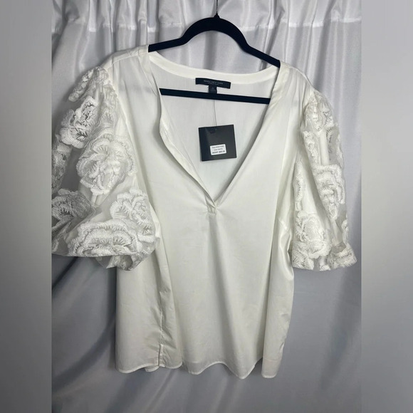 Marc New York Blouse Balloon Sleeve Embroidered Floral Plus Size 3XL NWT V-Neck - Picture 1 of 8